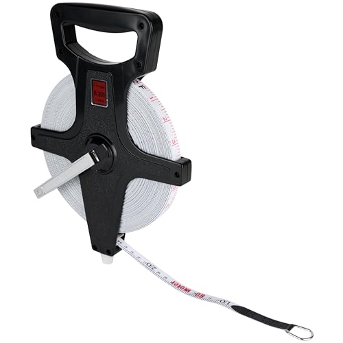 Champion Sports Open Reel Measuring Tapes – Durable Hand Crank with Metal Spike, Dual-Sided Feet & Meters, Perfect for Track & Field and Long Jump, 200 Feet/60 Meters - size: 60 m