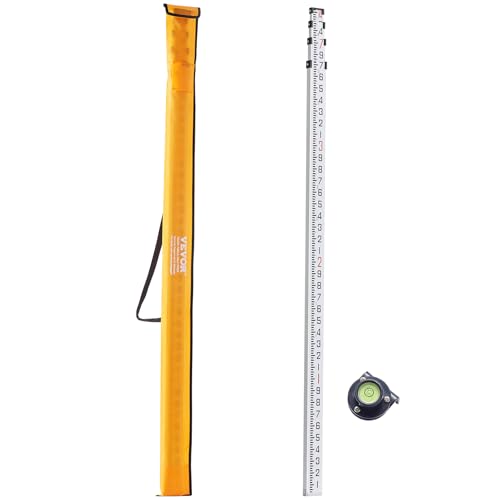 VEVOR Aluminum Grade 14-Feet 6 Sections Telescopic Measuring Rod, Double-Sided Scale 1/10 ft Leveling Rod with Bubble Level & Carrying Bag for Houses, Walls, Floors - size: 14 FT-10ths