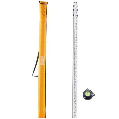 VEVOR Aluminum Grade 14-Feet 6 Sections Telescopic Measuring Rod, Double-Sided Scale 1/10 ft Leveling Rod with Bubble Level & Carrying Bag for Houses, Walls, Floors - size: 14 FT-10ths
