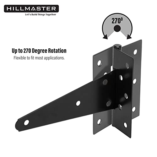 HILLMASTER 10 Inch T-Strap Heavy Duty Shed Door Hinges Gate Strap Hinges Black Tee Hinge Wrought Hardware for Wooden Fences,Yard,Barn Door,Rustproof (2 Pack) - size: 10in 2Pack