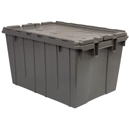 Buckhorn Industrial Lidded Plastic Storage Container, Nesting and Stackable Plastic Storage Box with Lid Attached, Organization Tote for Garage and Warehouse, 12 Gallon Capacity, 21"x15"x12", Gray