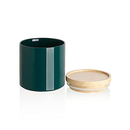 Sweejar Kitchen Canisters Ceramic Food Storage Jar, Stackable Containers with Airtight Seal Wooden Lid for Serving Coffee Bean, Flour, Tea, Spice and More - 39 Fl Oz (Jade) - color: Jade, style: 39 Fl Oz (5.2"x5.5")