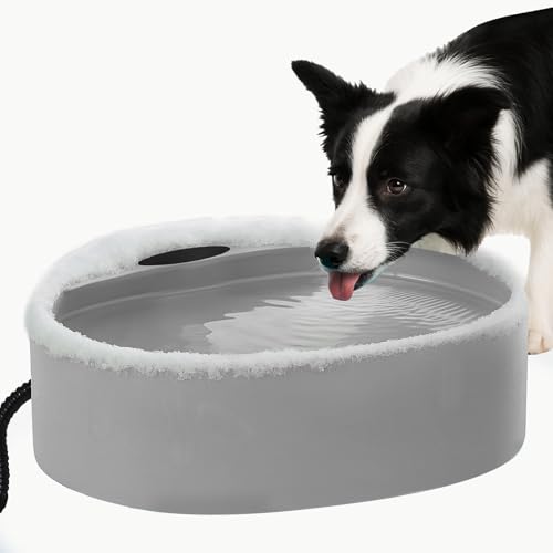 Large Heated Water Bowl for Dog & Cat, Outdoor Heated Dog Bowl with Chew Resistant Power Cord, Waterproof Heated Pet Bowl Smart Thermal-Dish in Winter for Cat Chicken Birds, 0.98 Gallon 35 Watts - color: Grey