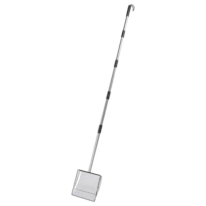 Extended Handle Litter Scoop, Retractable Push Lock Design Stainless Steel Non Stick Chicken Manure Shovel with Fully Enclosed Edges, for Large Small Coops Livestock Farms