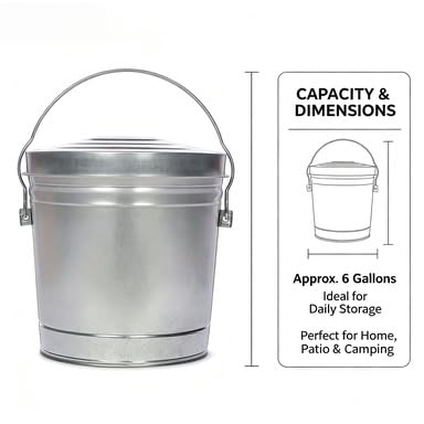 6-Gallon Galvanized Steel Storage Can with Locking Lid - Secure Metal Container for Gardening Supplies