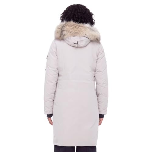ALPINE NORTH Laurentian Women’s Vegan Down Long Parka Jacket with Faux Fur Hood - color: Taupe, size: Medium, style: Standard Size