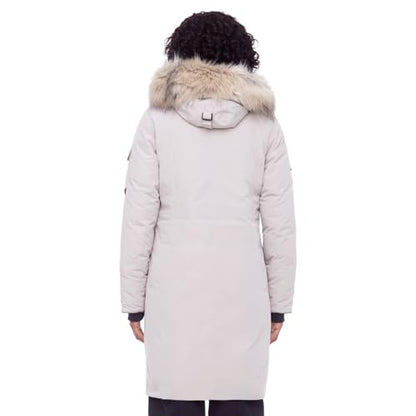 ALPINE NORTH Laurentian Women’s Vegan Down Long Parka Jacket with Faux Fur Hood - color: Taupe, size: Medium, style: Standard Size