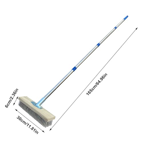 Stainless Steel Wire Scrub Brush with Long Handle, 63'' Heavy Duty Stiff Metal Bristle Scrubber Broom, Moss Remover Wire Cleaning Brushes, for Rough SurfaceConcrete Floor Patio Garden Garage - size: 30 cm