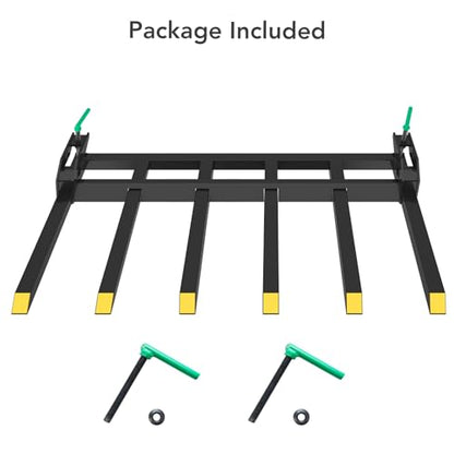 Clamp On Debris Forks 60" Bucket, 4000 lbs Capacity Heavy Duty Clamp On Pallet Forks Bucket Attachments, Fit for Loader Bucket Skidsteer Tractor - size: 60 inch Debris Forks2