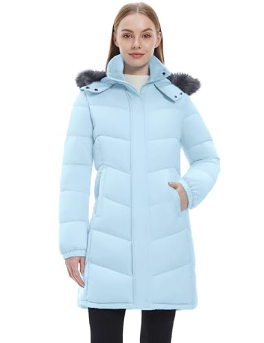 wantdo Women's Long Hooded Winter Coat Warm Quilted Puffer Jacket(Available in Plus Size) - color: Light Blue, size: Large