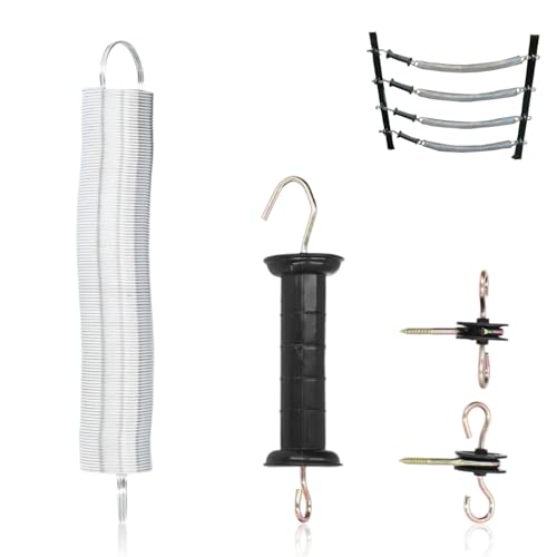 Cyrank Electric Fence Gate Kit, Electric Fence Handle Set, Spring Gate Handle Set, Plastic Electric Fence Gate Handle with Insulators with Spring Electric Fence Insulators for Wooden Post