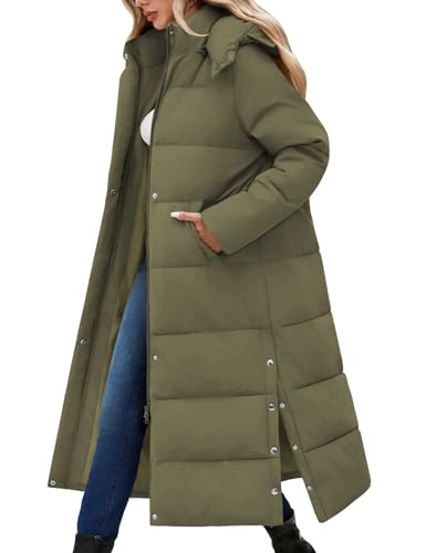 UMIPUBO Women's Long Maxi Down Coat Winter Puffer Jacket Warm Padded Outerwear Faux Fur Removable Hood Parka Full-Zip - color: Military Green, size: Small