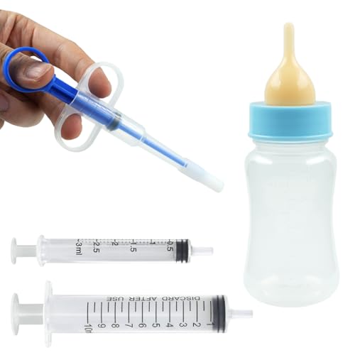 Pet Feeding Kit with Silicone Nipples and Syringes for Kittens, Puppies, Small Animals, 2 Nipples + 2 Syringes (2)