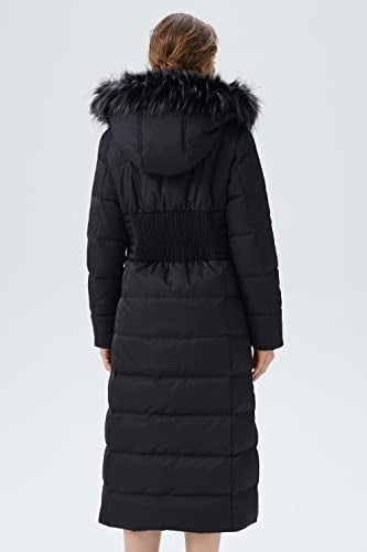 Orolay Women Warm Down Jacket with Hood Fur Long Puffer Coat - color: Black, size: X-Large