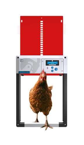 Automatic Chicken Coop Door Opener, ChickenGuard One in All 4 Colours, Timer/Light Sensing, Winter Mode, Auto-Stop & Predator Proof, 3 Power Options, Solar, Battery or Electric (Red + Batteries) - color: Red