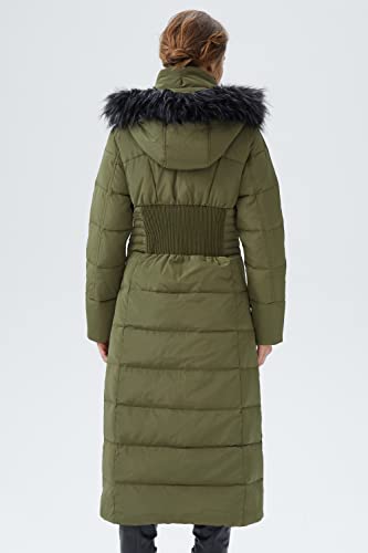 Orolay Women Warm Down Jacket with Hood Fur Long Puffer Coat - color: Armygreen, size: Medium