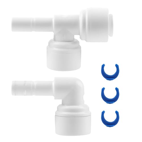 Membrane Solutions 1/4" Push-to-Connect Stem Elbow & Tee Fittings Kit, 90-Degree & T-Shape Quick Connect Tube Fittings for T33 Inline Carbon Filter, Undersink Reverse Osmosis Unit with Pressure Tank