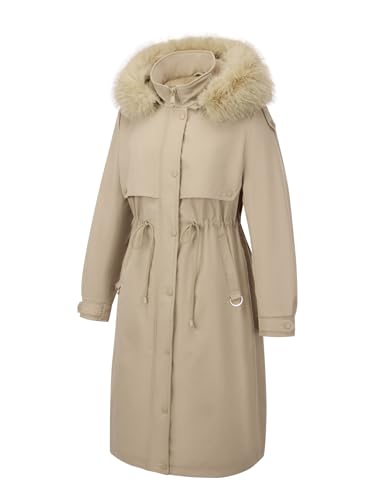 Bellivera Women's Plus Size Parka Jacket Long Winter Warm Hooded Zipper Coat - color: Beige, size: 2X