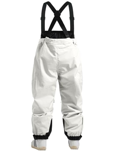 GSOU SNOW Men Women Snowboard Pants-Baggy Ski Snow Bibs | 15K Waterproof Overalls,Insulated Windproof Breathable,Detachable Shoulder Straps - color: Beige, size: Small