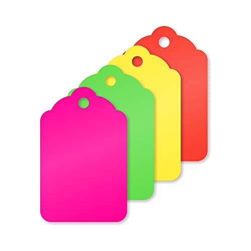 SmartSign Multi-Colored Merchandise Tags - Pack of 1000 Marking Tags, Size-5, 13pt Thick Blank Merchandise Tags, 1.75" x 1.125" Jewelry Price Tags, Fluorescent Red/Pink/Green/Yellow - color: Fluorescent Multi-color, size: 1 3/4" x 1 1/8"-No Attachment