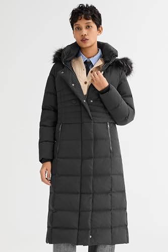 Orolay Women Warm Down Jacket with Hood Fur Long Puffer Coat - color: Black, size: X-Small