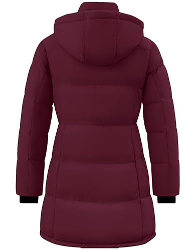 ZSHOW Women's Long Quilted Winter Coat Waterproof Warm Puffer Jacket Parka with Detachable Hood - color: Wine Red, size: X-Large