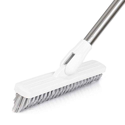 Affogato Floor Scrub Brush Bathroom Long Handle Bathtub Push Broom Shower Tile Grout Scrubber Rotatable Indoor Kitchen Scrubbing Cleaning Brush for Hard to Reach Areas - White - color: White, size: 35 Inches