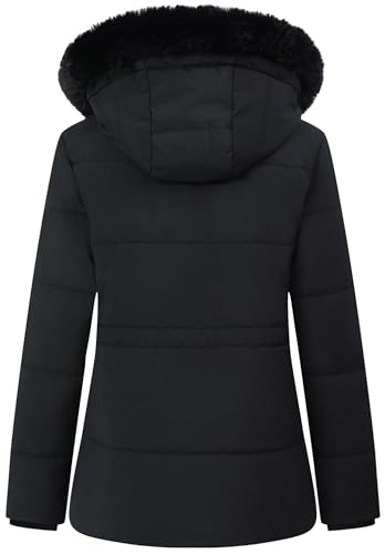 MOERDENG Women's Warm Winter Puffer Coat Thicken Fleece Lined Down Jacket Faux Fur Detachable Hood Snow Parka - color: Black, size: Small