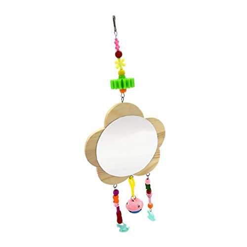 Sosoport Rooster Chicken Mirror Toy Bell Pendant for Cage Interactive Wooden Pet Supplies for Hens Reduces Boredom and Encourages Playfulness