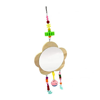 Sosoport Rooster Chicken Mirror Toy Bell Pendant for Cage Interactive Wooden Pet Supplies for Hens Reduces Boredom and Encourages Playfulness