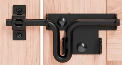 TRIPLE DEER Heavy Duty Sliding Bolt Gate Latch with Padlock Hole & Carriage Bolt, Slide Bolt Hardware for Wooden Fence/Yard Fence/Shed Door/Barn Door, Black, 1 Pack