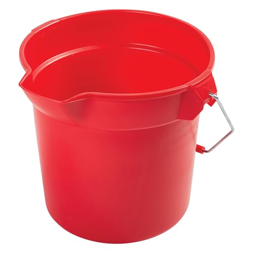 Rubbermaid Commercial Products Brute Heavy-Duty Round Bucket, 10-Quart, Red, Corrosive-Resistant Pail with Handle for Cleaning/Material Transport - color: Red, size: 2.5 Gallon, style: Single Pack