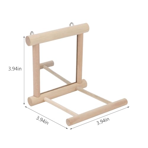 Hypeety Bird Parrot Mirror Toy Swing Hanging with Perch for Parrot Parakeet Budgies Cockatiel Conure Finch Lovebird (D) - color: Wooden Mirror with Perch