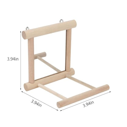 Hypeety Bird Parrot Mirror Toy Swing Hanging with Perch for Parrot Parakeet Budgies Cockatiel Conure Finch Lovebird (D) - color: Wooden Mirror with Perch