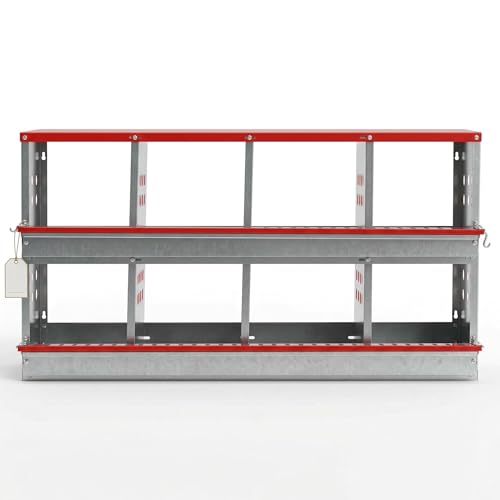 8 Compartment Metal Chicken Nesting Boxes for Hens - Heavy Duty Galvanized Steel Poultry Laying Box with Roll Away Egg Collection Tray & Perch, Wall Mount Coop Nest Box for Chickens & Ducks