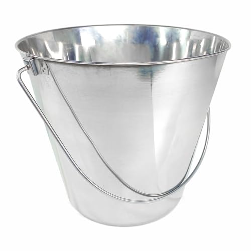 3 Gallon Stainless Steel Bucket - Heavy Duty Flat Side Metal Bucket for Feeding & Watering Pets, Livestock & Cleaning - Perfect for Crates, Kennels, Cages & Hang on Fences - 13 Quart - size: 13 Quarts