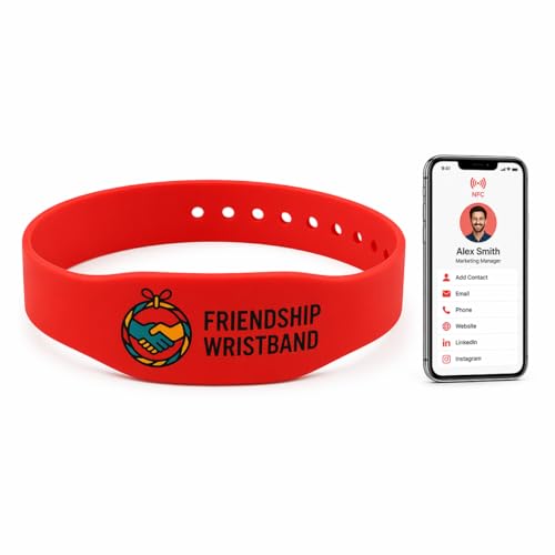 Business Networking NFC Wristband – Adjustable Skin-Safe Silicone Bracelet for Events & Conferences – Store Contact or Personal Information – Community & Professional Use - color: Red