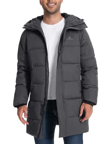 Pioneer Camp Mens Long Winter Coat Hooded Waterproof Insulated Puffer Jacket Thicken Puffy Warm Down Windbreaker Parka - color: Heather Grey, size: Small