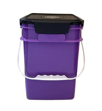 House Naturals 4 Gallon Square Food Grade Bucket Pail with Plastic Handles and Lid (Pack of 3) Made in USA containers (Purple - Black lids) - color: Purple - Black Lids
