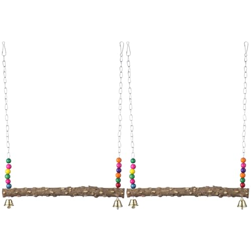 2PCS Chicken Bird Swings - Natural Wooden Swing Toys with Wooden Stands for Chickens, Hens & Parrots