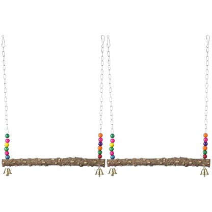 2PCS Chicken Bird Swings - Natural Wooden Swing Toys with Wooden Stands for Chickens, Hens & Parrots