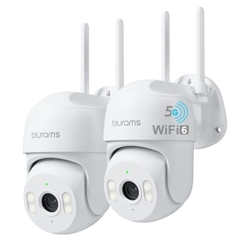 blurams 2Pack Security Cameras Outdoor Wired, 2K 360° PTZ Outdoor Security Camera, Weatherproof, 24/7 Recording with SD Card, Color Night Vision, AI Human Tracking, 2.4/5GHz WiFi6, Work with Alexa