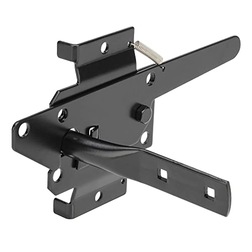 Self-Locking Gate Latch Heavy Duty for Wooden Fence, Post Mount Automatic Gravity Lever for PVC Fence Gate Lock Hardware with Fasteners for Secure Pool, Yard, Garden, Steel, Black