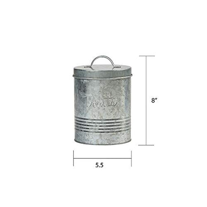 Amici Pet, , Retro Treats Galvanized Relief Lettering Metal Storage Canister, Food Safe, Push Top, 72 Ounces