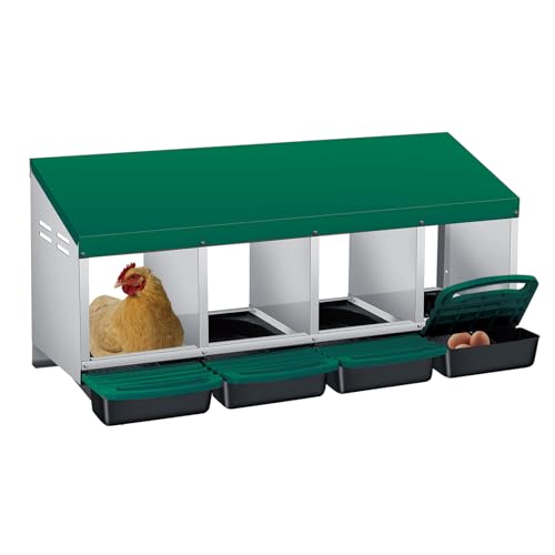 Metal Chicken Nesting Box with Easy-Collect Tray & Lid – 3/4/2x2 Compartment Heavy Duty Roll Away Nesting Boxes for Chickens, Wall Mount or Freestanding, Galvanized Steel Hen Laying Box for Coop - color: Green, size: 30.7"L x 20.1"W x 20.1"H
