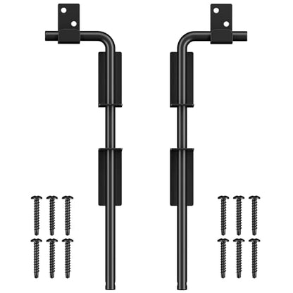 Heavy Duty Cane Bolt Gate Drop Rod, 12" Black Gate Latches Hardware for Wood Fence/Metal/Vinyl/Double Gates, Outdoor Gate Ground Latch Drop Rod with Mounting Screws, 2 Pack - size: 12 Inch