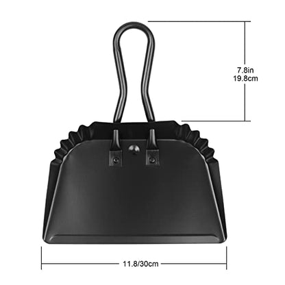 Heavy-Duty Metal Dust Pan-10”Wide Handheld Angled Dustpan with Grip Handle | Stainless Steel Dust Pan with Handle,Precision Edge for Small Debris,Black Hanging Dustpan for Home,Fireplace Ash,Wood Stove - size: dustpan 11.8inches