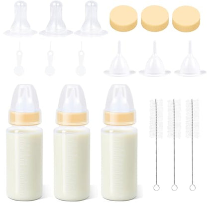 ASEVAT 5 oz 3PackPet Feeding Bottle, Anti-Choking Puppy Feeder Design,with 3pcs Replaceable and Reusable Silicone Nipples for Feeding Puppies, Kittens, Small Animals - color: Yellow