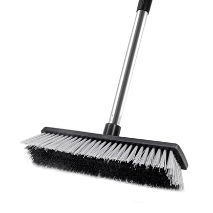 LandHope Hard Bristle Deck Broom Adjustable Long Handle Scrub Brush Heavy Duty Concrete Push Broom Outdoor Brush Garage Broom Wood Large Floor Scrubber 28-52 inch Balcony -Multi Segment Handle