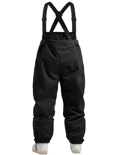 GSOU SNOW Men Women Snowboard Pants-Baggy Ski Snow Bibs | 15K Waterproof Overalls,Insulated Windproof Breathable,Detachable Shoulder Straps - color: Black, size: Large